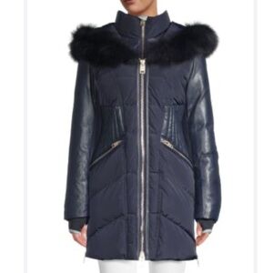 Nicole Benisti Courvechal Fox Fur Trim Down Puffer Coat, Medium